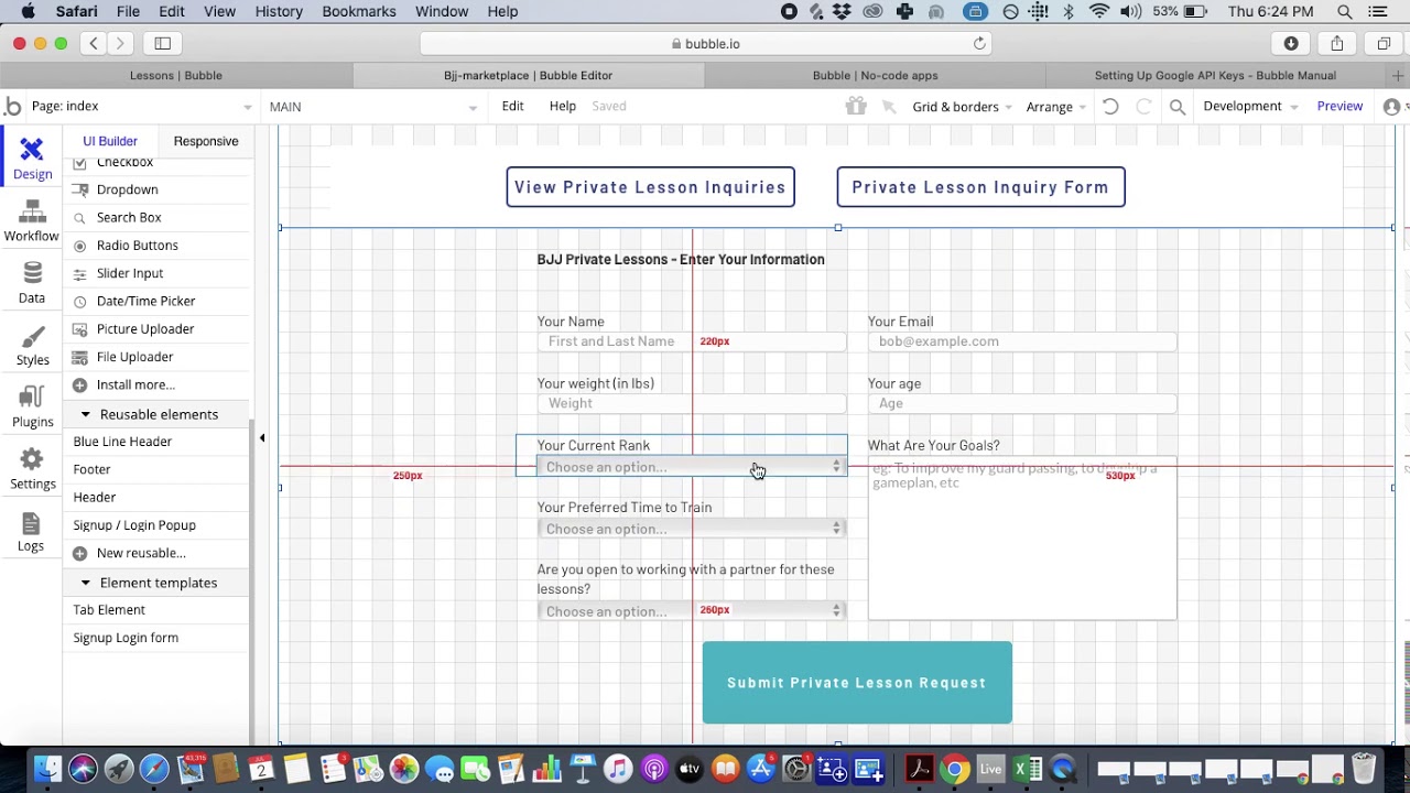 Interfaz de editor página por página de Bubble — una pantalla visible a la vez