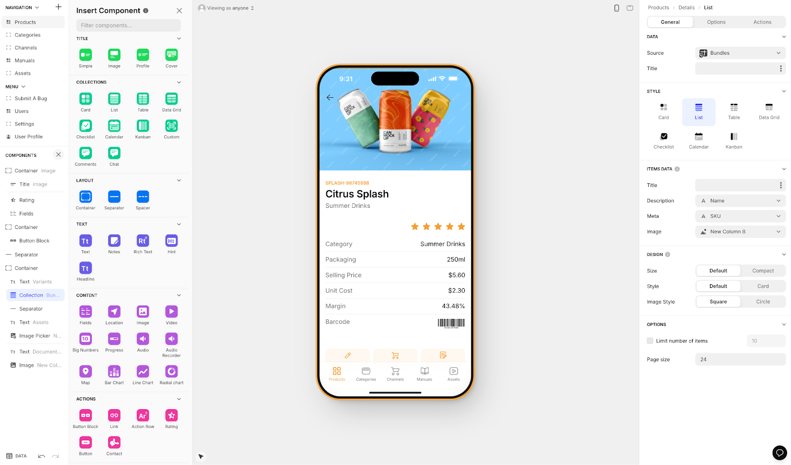 Constructor de aplicaciones basado en hojas de cálculo de Glide — diseño impulsado por datos, solo PWA